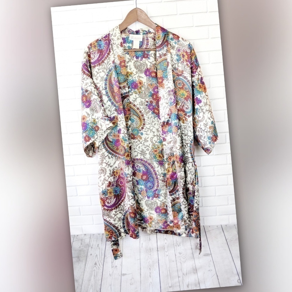 Frederick's of Hollywood Robe Kimono Womens‎ M Floral Multicolor Boho Lux lounge